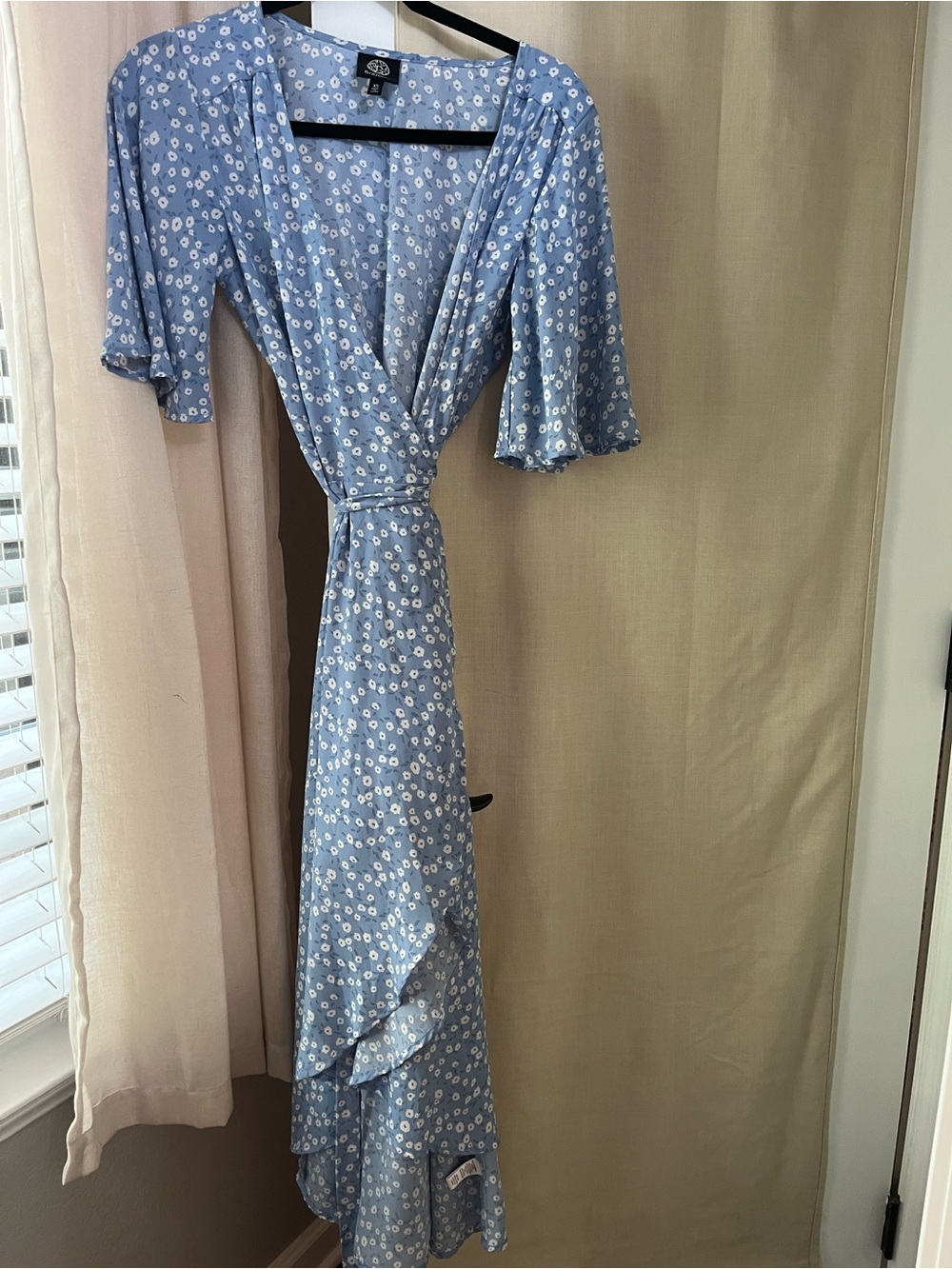 bobeau Light Blue Floral Wrap Maxi Dress